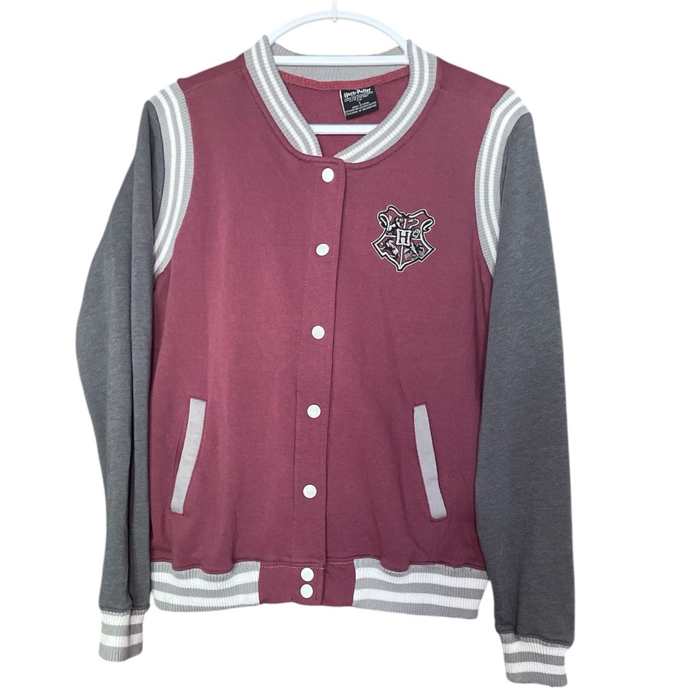 Harry Potter Hogwarts Varsity Cotton Blend Jacket Mauve And Gray Size Large